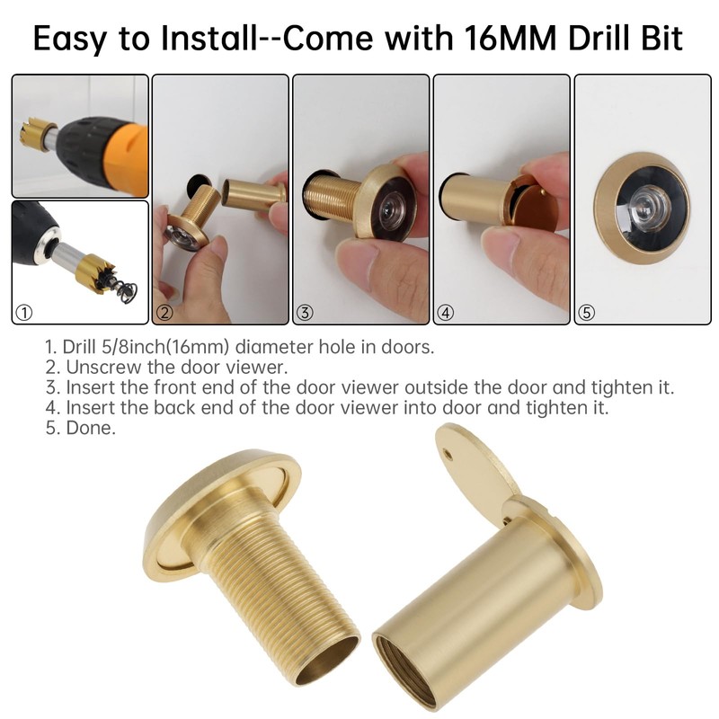 HOJLKLD Door Viewer Peephole,200 Degree Solid Brass Peephole with 16