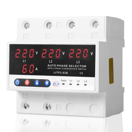 Jadeshay Current Voltage Protector,3 phase Voltage Meter Current Tester Adjustable Overvoltage Undervoltage Protective Device,DIN Rail Surge Protector Relay, AC220V 63A (Size : Dual display)