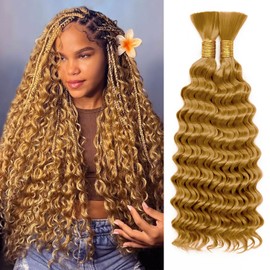 20 Inch Blonde Braiding Hair for Boho Braids Curls 200G Deep Wave Bulk Hair for Braiding 2 Bundles No Weft Wet and Wavy Bohemian Water Wave Braiding Hair Extensions 27 Blonde