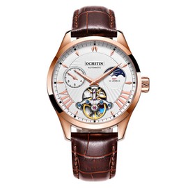 OCHSTIN Man Fashion True Leather Watch Wristwatch Automatic Mechanical Watch White   Rose Gold