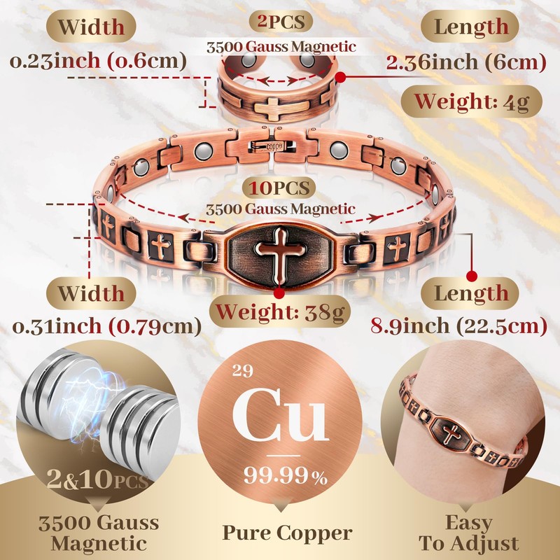 Copper Bracelets for Women, 99.99% Pure Copper Magnetic Bracelets ＆