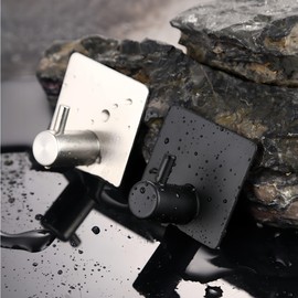 Stainless Steel Adhesive Hooks, Heavy Duty Towel Hooks for Hanging Coat Robe Hat, Rustproof, No-Drill Installation, Ideal for Kitchen, Bathroom, and Entryway (Black, 4 Pack)