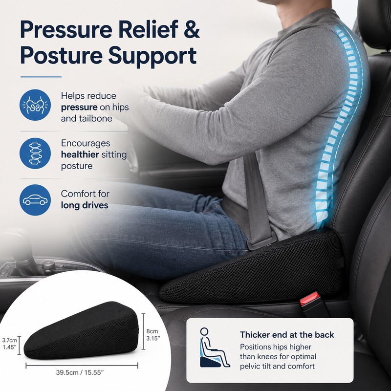 Memory Foam Seat Cushion for Long Sitting – Breathable Non-Slip