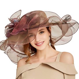 Kentucky Organza Derby Hat for Women Sun Hats Flowers Elegant Large Wide Brim Ladies Bride Wedding Church Fedoras