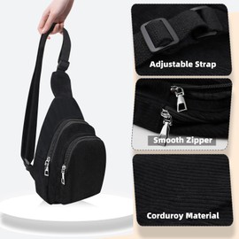 Energather Sling Bag for Women, Corduroy Women's Cross-Body Bags Small Crossbody Bag for Women and Girls, Versatile Chest Bag with Adjustable Shoulder Strap for Shopping, Walking, Hiking (White)