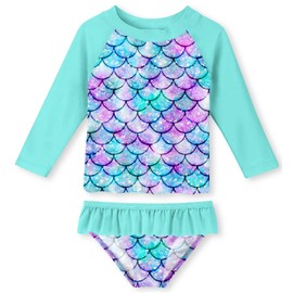 UNIFACO Girls Swimsuit Flower Print Rash Guard Sets 2-Piece Summer Casual Beach Swimsuit Set - Long Sleeve Novelty Bikini Size 6T 7T