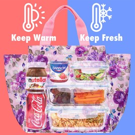 OPUX - Bolsa de almuerzo para mujer, con aislamiento para niñas, niños, adultos, trabajo escolar, reutilizable, para viajes en la oficina, bolsa de almuerzo pequeña, se adapta a 12 latas, color rosa y