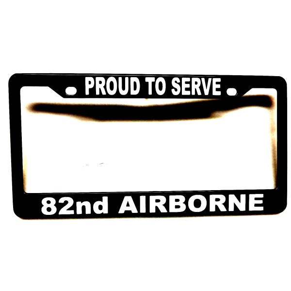 ABCCO Military License Plate Frame, PROUD TO SERVE/82nd. Airborne-Black ABS-#842147S