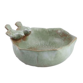 Parliky Manufactured in Ceramic Creative Bird Feeder Fruit Plate Small Birds Feeder Easy to Clean for Home Yard Decor Green