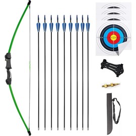45" Youth Bow and Arrows Set for Kids Aged 8-16-Recurve Archery Beginner Kit with 9 Arrows and 4 Target Faces-Ideal Outdoor Hunting Play Gift Toys for Backyard Games - Color: blue