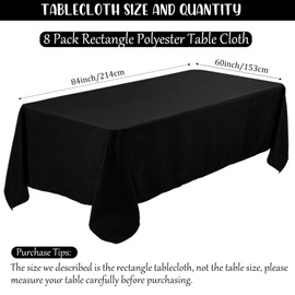 8 Pack Black Tablecloth 60 x 84 Inch, Bulk 4 Foot Rectangle Table Clothes, Washable Polyester Fabric Table Covers for Wedding, Party, Reception, Banquet