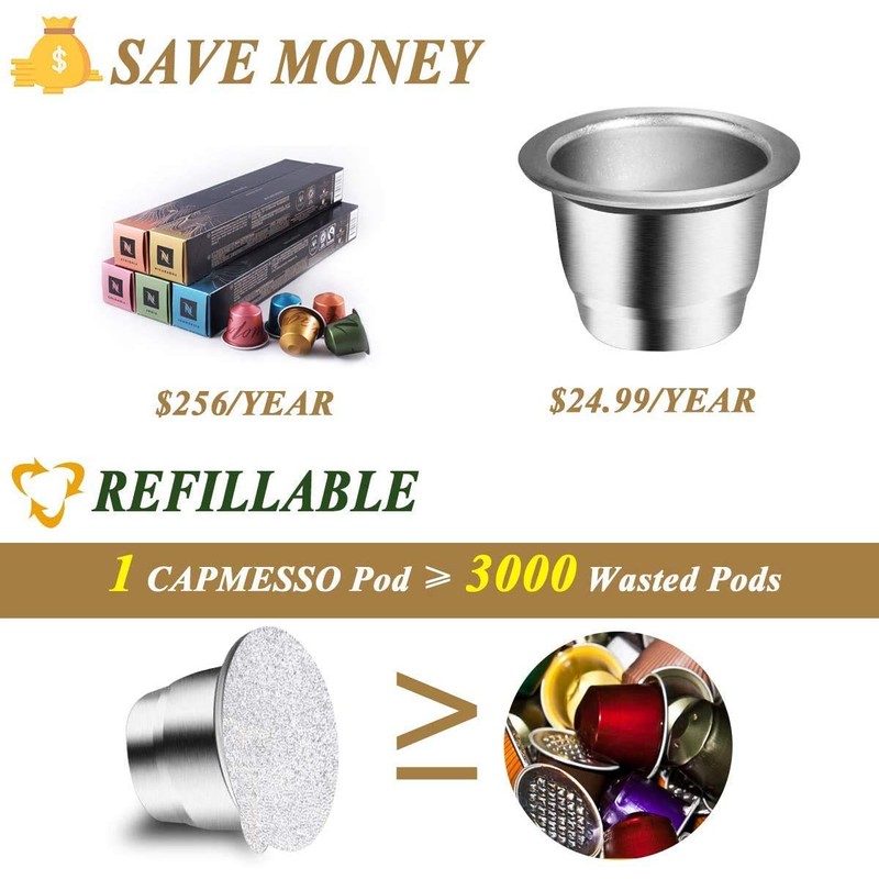 CAPMESSO Reusable Espresso Capsules Refillable Coffee Pod Stainless Steel Cups