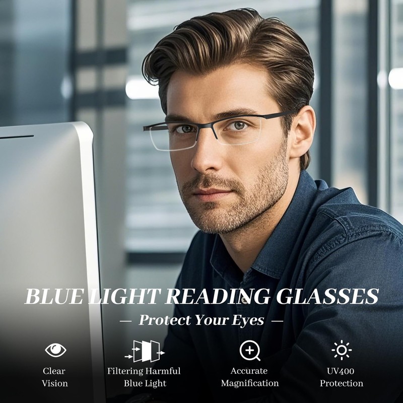 LUFF 6Pack Blue Light Blocking Reading Glasses Men Women-Ultra-Light Unbreakable