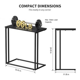 CAMOAT C-Shaped Side Table, Modern End Table with Metal Frame, Space Saving Design for Living Room，Large Surface Couch Table for Bedroom, and Home Office，24 x 12 x 24 inches (Black)
