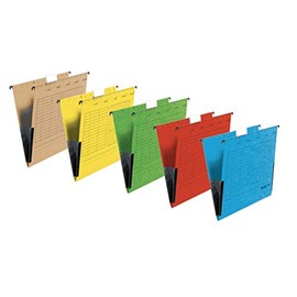 Original Falken 5-pack hanging file UniReg. Made in Germany. Made of recycled cardboard for DIN A4 with linen frogs assorted colours Blue Angel ideal for loose leaf filing in the office and public authority
