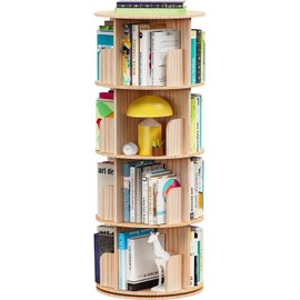 Kinembold Small Rotating Bookshelf, 2 Tier Revolving Bookcase 360 Display Round Spinning Bookshelf Narrow Swivel Corner Book Shelf Standing Bookcase for Kids Bedroom, Living Room