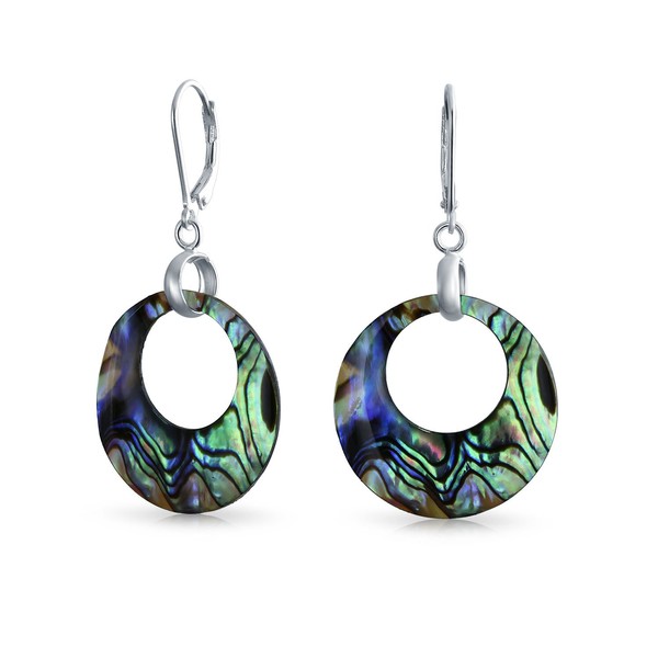 Abalone Rainbow Iridescent Round Open Circle Hoop Lever back Earrings