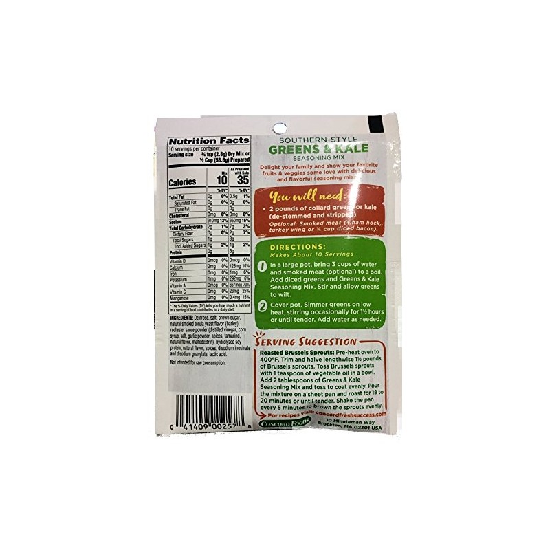 Concord GREENS & KALE SEASONING-Southern Style -18 (eighteen) 1oz packets