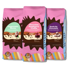 Crazy Cups Chocolate Lovers Ground Coffee Variety Pack 3 Pack, Chocolate Flavored Ground Coffees, Includes Death By Chocolate, Peppermint Chocolate Mocha, Chocolate Raspberry, 10 oz bags
