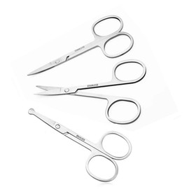 XUJINCN Small Scissors, 3.5in Beauty Scissors,for Personal Facial Hair Grooming ，Curved and Round Design, for Trim Men/Women Eyebrows Trimming, Eyelashes,Nose Hair, Ear, Mustache 3 Pack