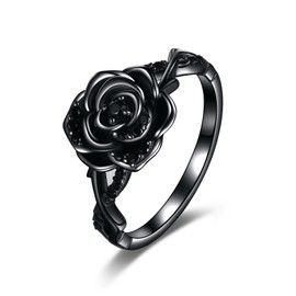 AXELUNA Black Rose Ring for Women 925 Sterling Silver Thumb Ring Gun Black Plated Rose Ring Jewellery Gifts, Sterling Silver