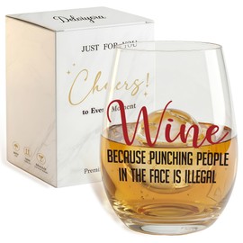 Funny Wine Glass for Women, Men, Mom, Sister, Friend, Aunt,BFF,Wine Because Punching People Is Illegal,Novelty Unique Gifts for Birthday, Christmas,Office Gag Gift for Coworker, Boss