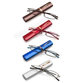 MMOWW 4 Pack Slim Pen Reading Glasses Pen Holder Men and Women Computer Readers,Portable Small Eyeglasses with Spring Hingle +3.5