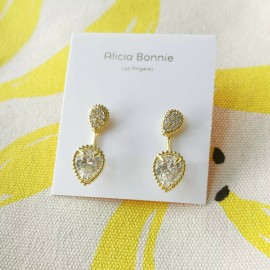 Alicia Bonnie Ear Jacket Earrings - Dual Elegance Gold White Crystal