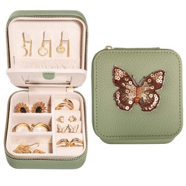 S.Leaf Travel Jewelry Organizer Travel Jewelry Boxes for Women Small Jewelry Travel Case Box Portable Travel Jewelry Case Travel Case Mini Jewelry (03_Lychee_Butterfly_Brown)