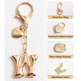 YILANFULL Initial Letter Keychain with Gold Bubble Heart, Handbag Charm Accessories, Fashion Bag Purse charms Gift for Women (B Keychain)