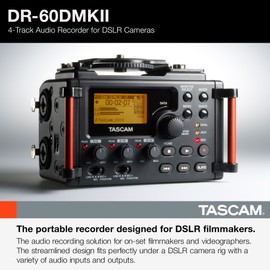TASCAM 4-Channel Portable Audio Recorder for Videographers, 2 Combo XLR/TRS", Dual 3.5mm Inputs, Limiter, HP Filter (DR-60DmkII)
