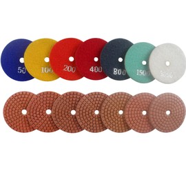 Konfor 4 Inch Wet Diamond Polish Sanding Pads for Concrete Marble Travertine Terrazzo Engineer Stone Counter top 7 Pcs Set