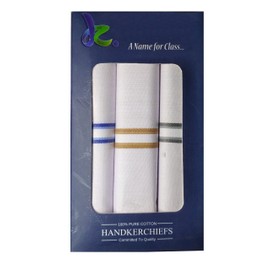 Prime deal 100% Cotton Premium Collection Handkerchiefs For Men -Size Large (6 Pcs, Box Packing), Stripped White, L