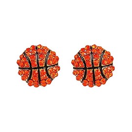 Rhinestone Basketball Volleyball Baseball Football Rugby Earring Hip Hop Crystal Sport Stud Earrings for Women Party Jewelry-Basketball