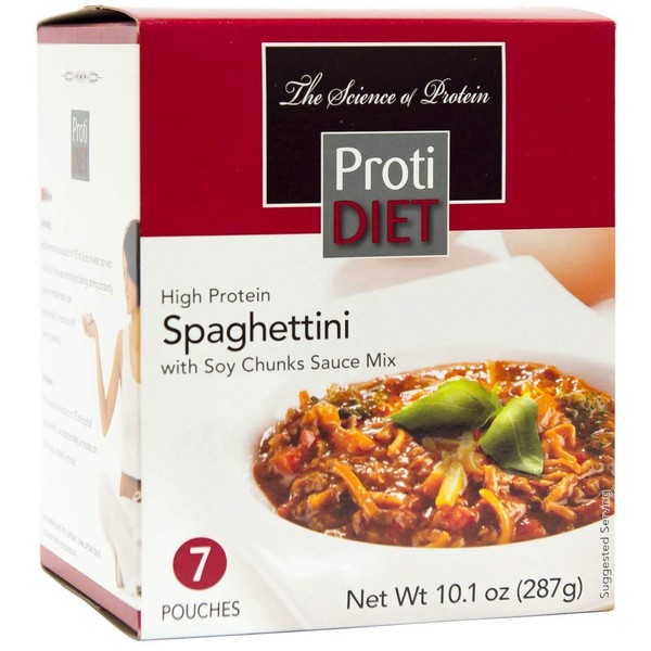 ProtiDiet Dinner - Spaghettini with Soy Chunk Sauce Mix (7/Box) - High Protein 15g - Low Fat - High Fiber