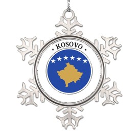 LITTLEGROVE SEEDS Kosovo Flag Christmas Ornaments 2023 Snowflake Ornament Country City Souvenir Ornament for Christmas Tree Decor Novelty Metal Xmas Tree Pendant New Year Party Decor 3 Inch
