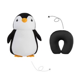 Ieron Two-In-One Deformable U-Shaped Headrest, Cartoon Animal Plush Pillow, Portable Travel U-Shaped Pillow, Office Pillow-Penguin