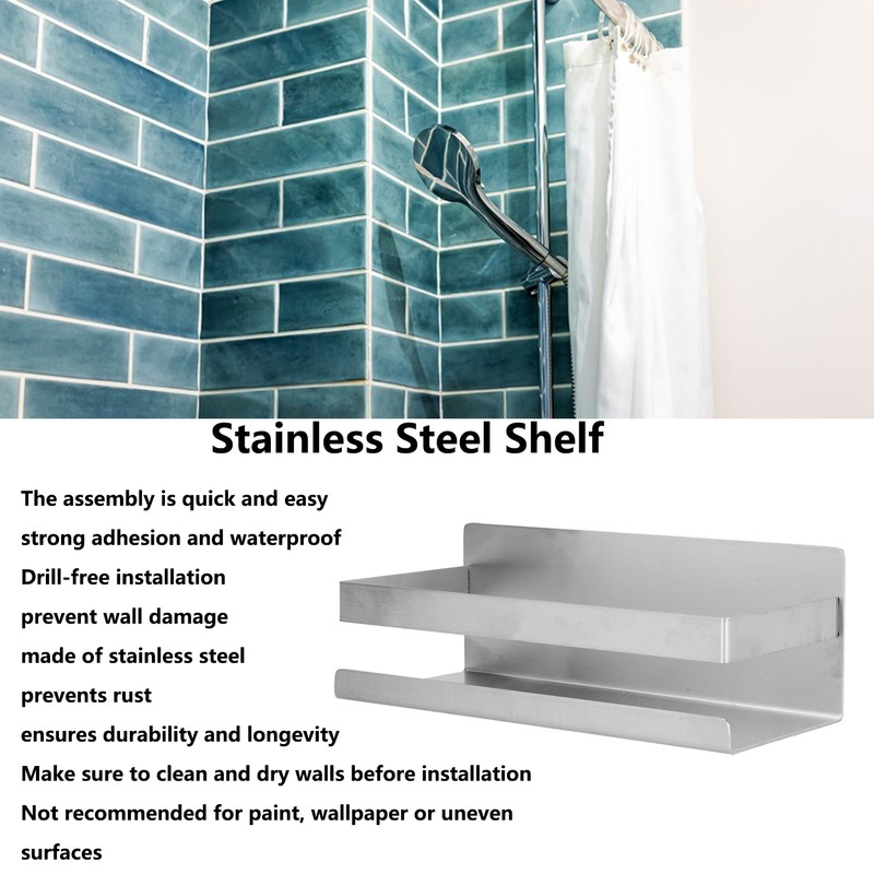 Stainless Steel Shower Rack Waterproof Anti Rust No Drilling Wall