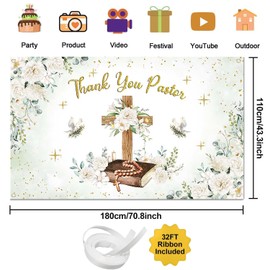 Joliaco Thank You Pastor Party Banner Greeney Leaves White Floral We Appreciate You Photo Background Happy Pastor Appreciate Day Party Decorations Photo Booth Props (6x3.6ft)