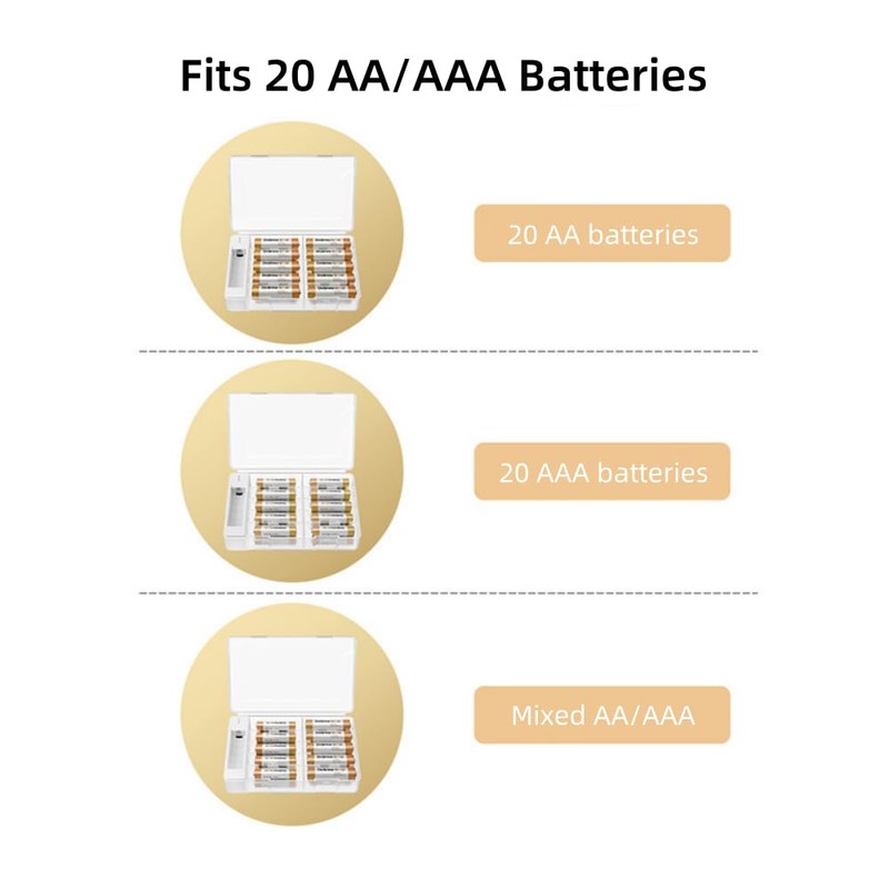ALFOINE Battery Storage Organizer Box: 20 AA AAA Holder Case