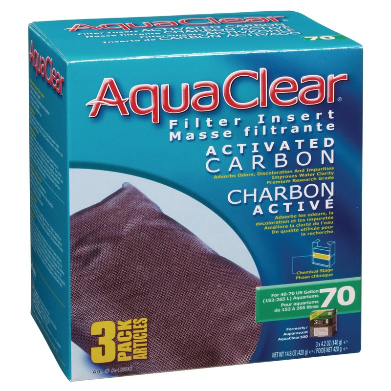 AquaClear 70 Activated Carbon Inserts, Aquarium Filter Replacement Media, 3-Pack,