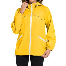 Avoogue Women's Lightweight Running Jackets Foldable Hooded Waterproof Outdoor Active Running Rain Jackets Yellow XXL