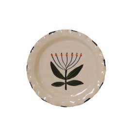 Creative Co-Op 4-Piece Stoneware Plate Set with Flower Image, Multicolor