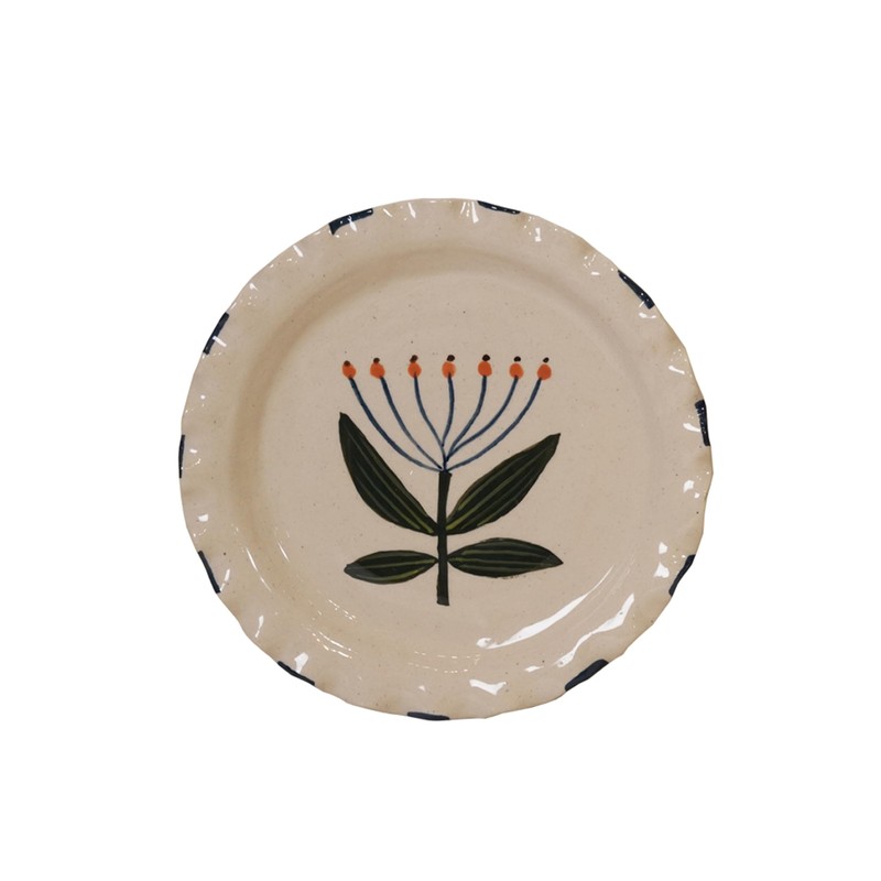 Creative Co-Op 4-Piece Stoneware Plate Set with Flower Image, Multicolor
