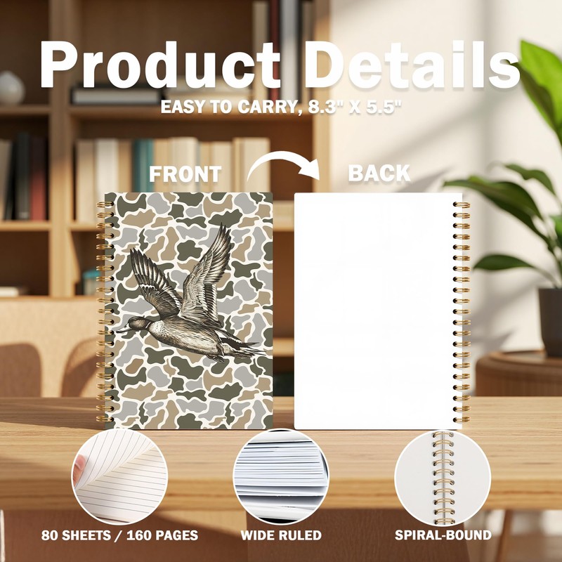 DEQSX Camo Duck Spiral Notebook Journal, Duck Lover Gifts, Camouflage