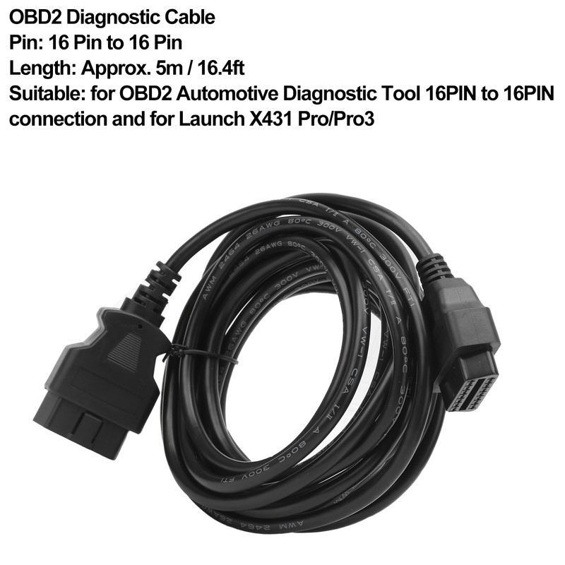 5m / 16.4ft OBD2 Car Diagnostic Cable Connector 16 Pin