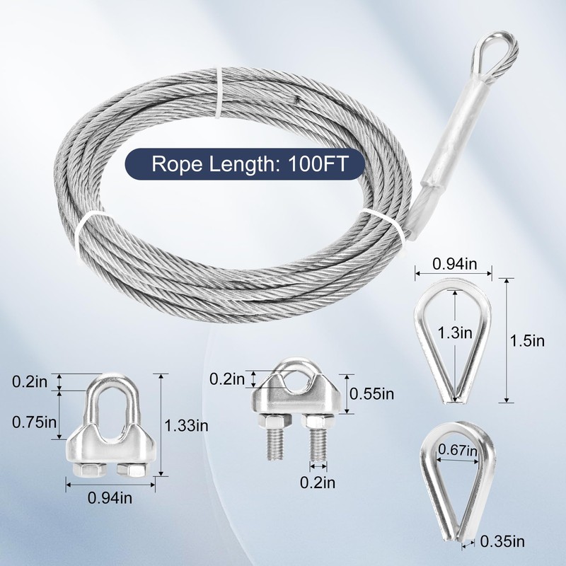 Thickened 1/4 Stainless Steel Cable, 25ft Wire Rope, 7X19 Strands