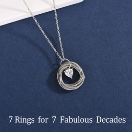 KORAS 70th Birthday Gifts for Women, 70 Birthday Gifts for Her, Sterling Silver Necklace Jewellery with 7 Rings, 70th Birthday Present Ideas for Friend Nana Sister Mum