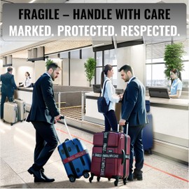 TWICK – 2x Luggage Straps for Travel | Adjustable Suitcase Belt with "FRAGILE - HANDLE WITH CARE" Advice | Bag Damage Protection and Security for Airport & Transit | Fits Most Bag Sizes (BLACK)