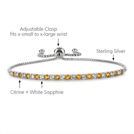 Tirafina Golden Citrine and Lab-Created White Sapphire Adjustable Bolo Bracelet, Sterling Silver, Easy-On Easy-Off (6, 7 and 8 inch Wrist Size)